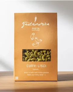 Gastronomica spinach curvi pasta, artisan Italian-style pasta made in Pondicherry